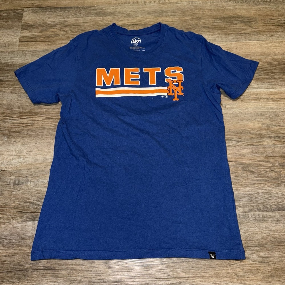 New York Mets Shirt Mens M Blue MLB Baseball Logo Graphic Tee '47 Brand
